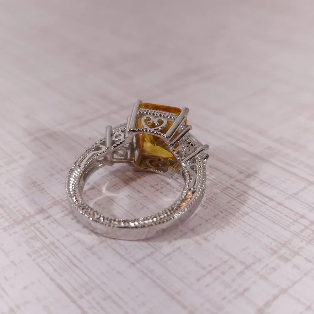 Simulated Yellow Diamond Ring in Sterling Silver Size 7